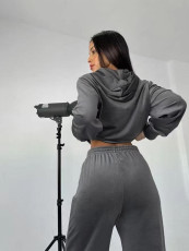 Solid Color Long Sleeve Hooded Two Piece Pants Set MIL-T083 