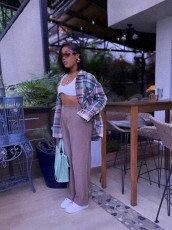 Long Sleeve Loose Plaid Shirt Coats GYZY-8932