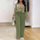 Plus Size Print V Neck Shirts Wide Leg Pants 2 Piece Suit NY-S10903