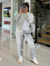 Solid Color Long Sleeve Sport Two Piece Pants Set MIL-T086 