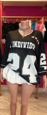 Pre Order: About 7 work days shipping Letter Print Long Sleeve V Neck T Shirt YUEM-Y220203