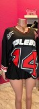 Letter Print Long Sleeve V Neck T Shirt YUEM-Y220203