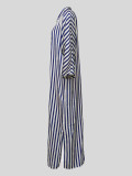 Loose Stripe Long Sleeve Single-breasted Shirt Dress MIL-T089  