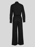 Long Sleeve Lapel Tie Up Two Piece Pants Set MIL-T084 