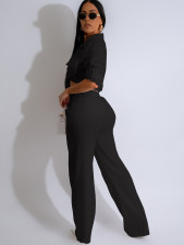 Long Sleeve Lapel Tie Up Two Piece Pants Set MIL-T084 