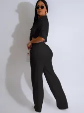Long Sleeve Lapel Tie Up Two Piece Pants Set MIL-T084 