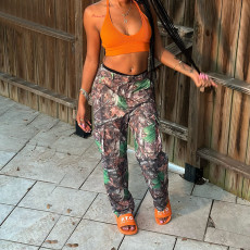 Leaf Print Straight Leg High Waisted Work Pants GSMJ-S6970