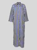 Loose Stripe Long Sleeve Single-breasted Shirt Dress MIL-T089  