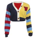 Pre Order: About 7 work days shipping Casual Colorful Letter Knit Short Long Sleeve Tops YUEM-Y220205