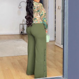 Plus Size Print V Neck Shirts Wide Leg Pants 2 Piece Suit NY-S10903