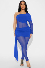 Single Shoulder Long Sleeve Patchwork Jumpsuit GXYF-H0417