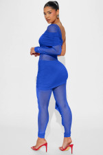 Single Shoulder Long Sleeve Patchwork Jumpsuit GXYF-H0417