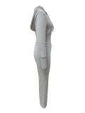 Solid Color Hooded Zipper Coat Two Piece Pants Set LSD-LD2240