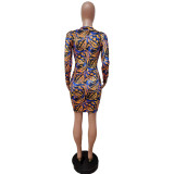 Slim Diamond Velvet Printed Split Mini Dress LSD-LD81034