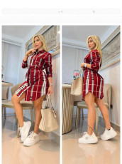 Plaid Print Long Sleeve Shirt Dress CY-T1019 