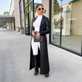 Lapel Button Warm Long Leather Coat LSD-LD2271