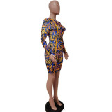 Slim Diamond Velvet Printed Split Mini Dress LSD-LD81034