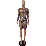 Slim Diamond Velvet Printed Split Mini Dress LSD-LD81034