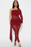 Single Shoulder Long Sleeve Patchwork Jumpsuit GXYF-H0417