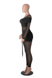 Single Shoulder Long Sleeve Patchwork Jumpsuit GXYF-H0417