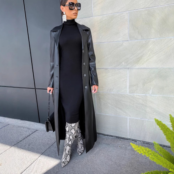 Lapel Button Warm Long Leather Coat LSD-LD2271