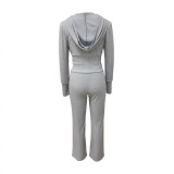 Solid Color Hooded Zipper Coat Two Piece Pants Set LSD-LD2240