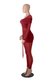 Single Shoulder Long Sleeve Patchwork Jumpsuit GXYF-H0417