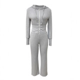 Solid Color Hooded Zipper Coat Two Piece Pants Set LSD-LD2240