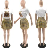 Fashion Plaid Side Zipper Half Skirt T-Shirt Set QY-Q5253 
