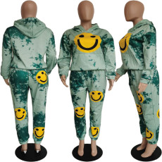 Thickened Tie-dye Smiley Face Print Loose 2 Piece Set SXF-A1009