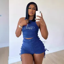 LOVE Hot Drill Casual Two Piece Shorts Set ME-S8038001