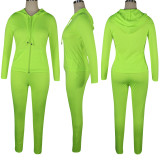 Solid Hooded Zipper Sport Two Piece Pants Set TE-4707