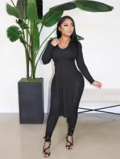 Solid Color Long Sleeve Split Pants Suit SXF-A89024