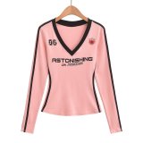 Printed V-Neck Color Block Long Sleeve Top GYSE-AP24468