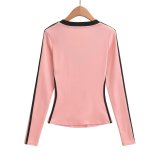 Printed V-Neck Color Block Long Sleeve Top GYSE-AP24468