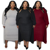 Plus Size Solid Color Coats And Dress 2 Piece Set NNWF-N8057