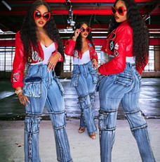 Casual Washed Multi-Pockets Jeans GKLZ-Q6162