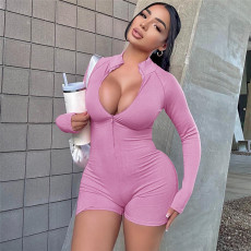 Solid Color Zipper Sport Romper XEF-K24Q55275