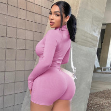 Solid Color Zipper Sport Romper XEF-K24Q55275
