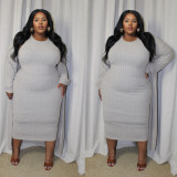 Plus Size Solid Color Coats And Dress 2 Piece Set NNWF-N8057