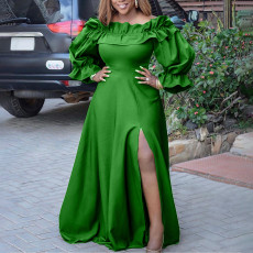 Plus Size Solid Color Loose Split Maxi Dress NNWF-8049
