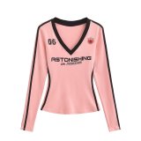 Printed V-Neck Color Block Long Sleeve Top GYSE-AP24468