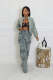 Denim Washed Long Sleeve Zipper Two Piece Set NYF-8182
