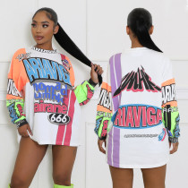 Graffiti Letter Print Long Sleeve Casual Dress SFY-TW3063
