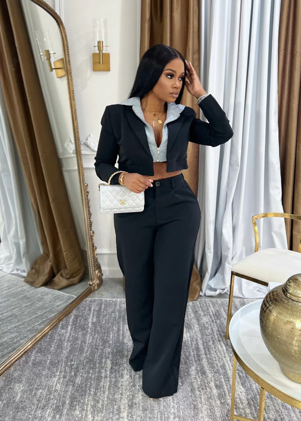 Splicing Fake Two Piece Hooded Jacket Pants Suit ORY-Y5265