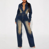 Fashion Washed Denim Long Sleeve Jumpsuit GKNF-TSJ-6027