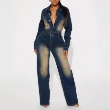 Fashion Washed Denim Long Sleeve Jumpsuit GKNF-TSJ-6027