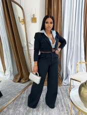 Splicing Fake Two Piece Hooded Jacket Pants Suit ORY-Y5265