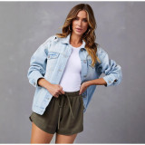 Light Blue Long Sleeve Denim Jackets GKNF-TSQ-158