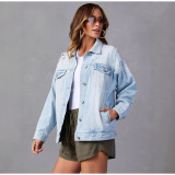 Light Blue Long Sleeve Denim Jackets GKNF-TSQ-158